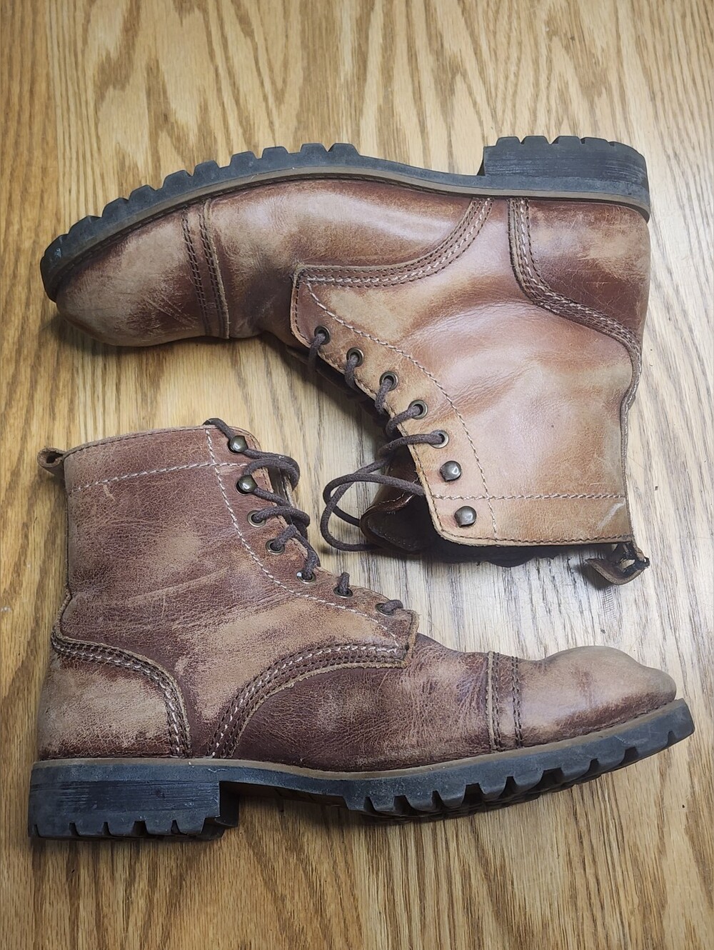 Brown Leather Distressed Boots Mens Size 12 Streetwear Cowboy Country - Picture 5 of 8